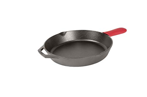 Lodge Cast Iron Skillet with Red Silicone Hot Handle Holder, 12-inch