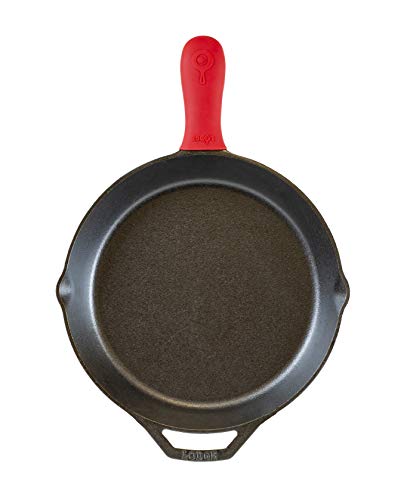 Lodge Cast Iron Skillet with Red Silicone Hot Handle Holder, 12-inch